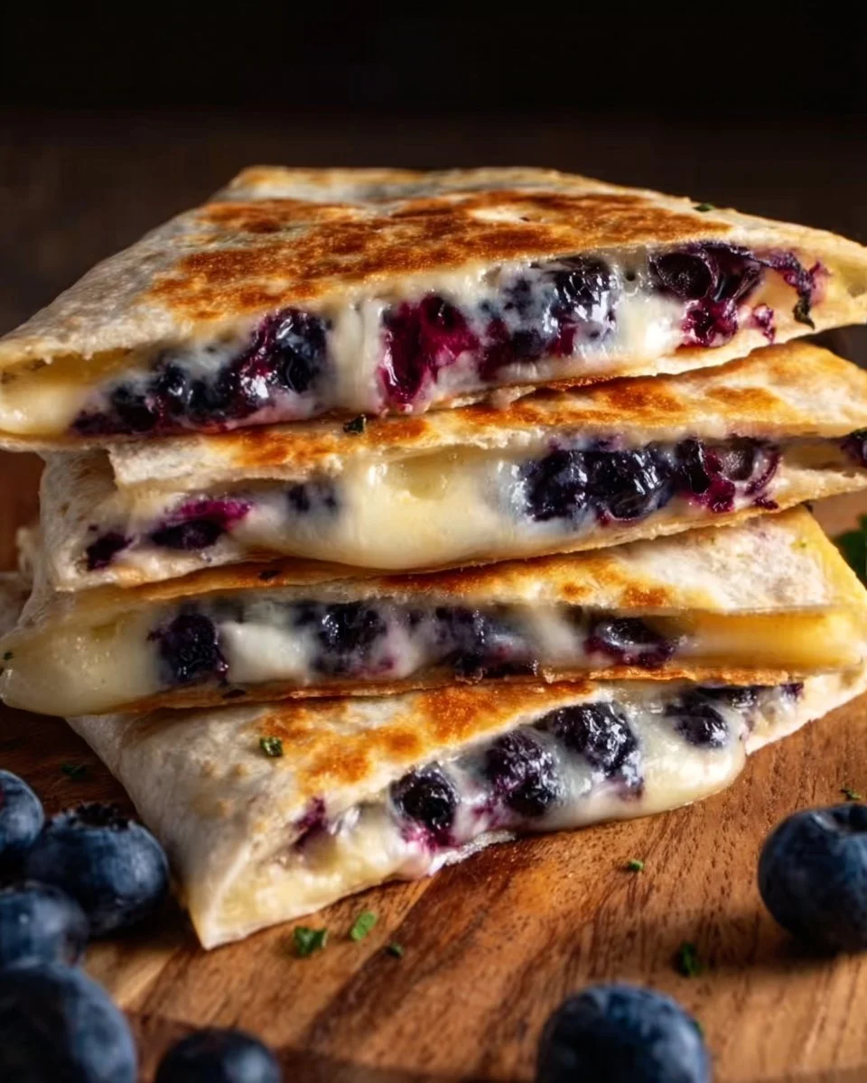 Delicious blueberry breakfast quesadillas served on a plate