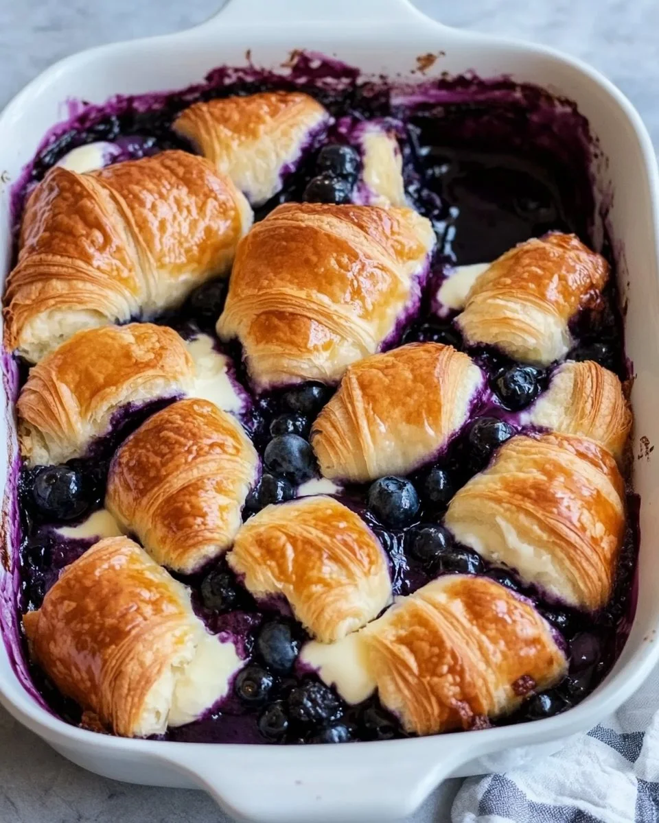 Blueberry Cream Cheese Croissant Casserole