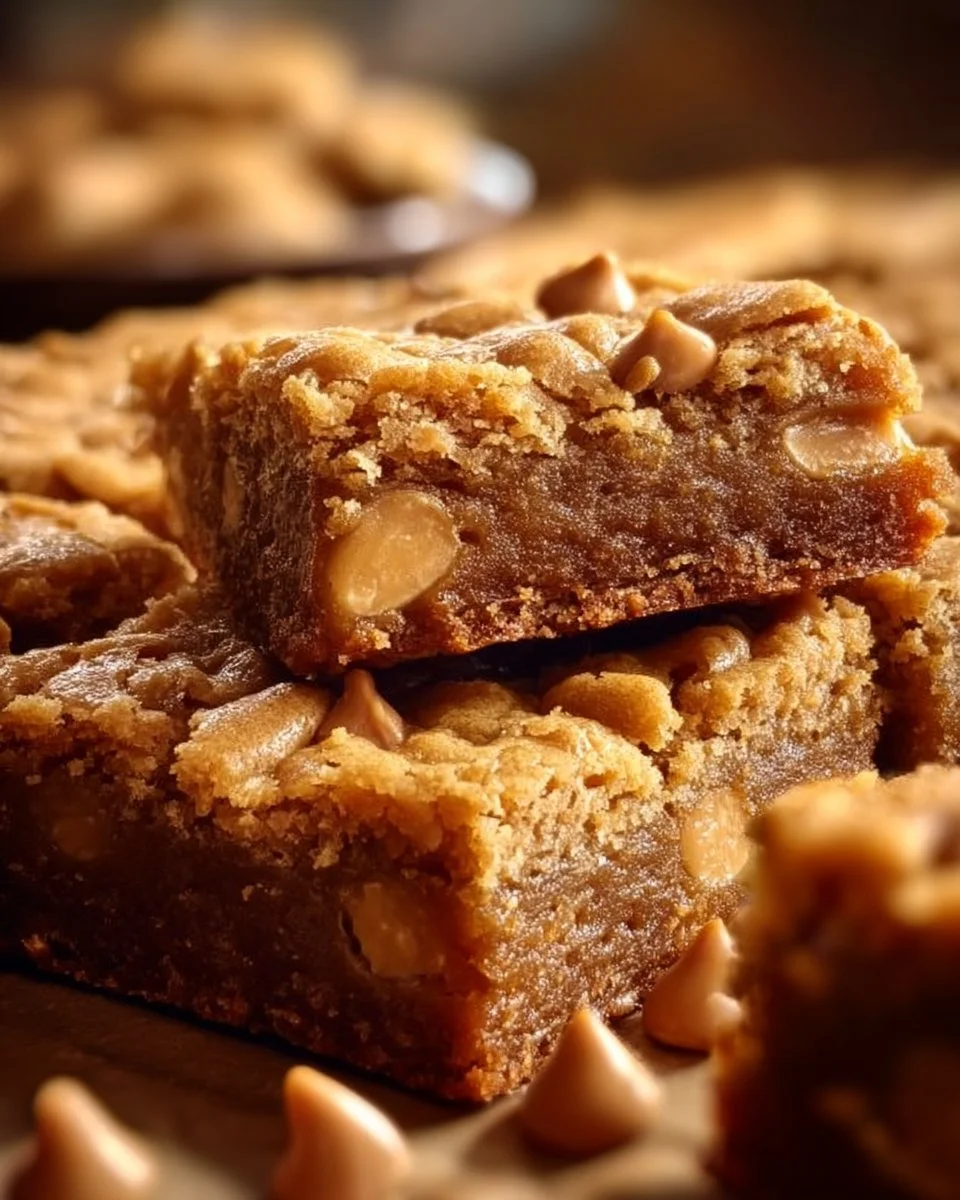 Delicious butterscotch toffee cookie bars on a wooden platter