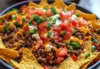 Cheesy Crockpot Doritos Taco Bowl served in a colorful dish