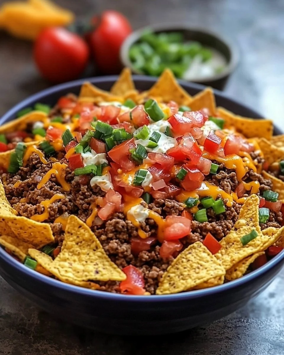 Cheesy Crockpot Doritos Taco Bowl served in a colorful dish