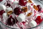 Delicious Cherry Cheesecake Fluff dessert in a bowl.