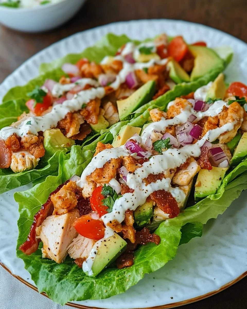 Delicious Chicken Bacon Ranch Lettuce Wraps served on a plate