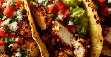 Delicious chicken street tacos topped with fresh ingredients.