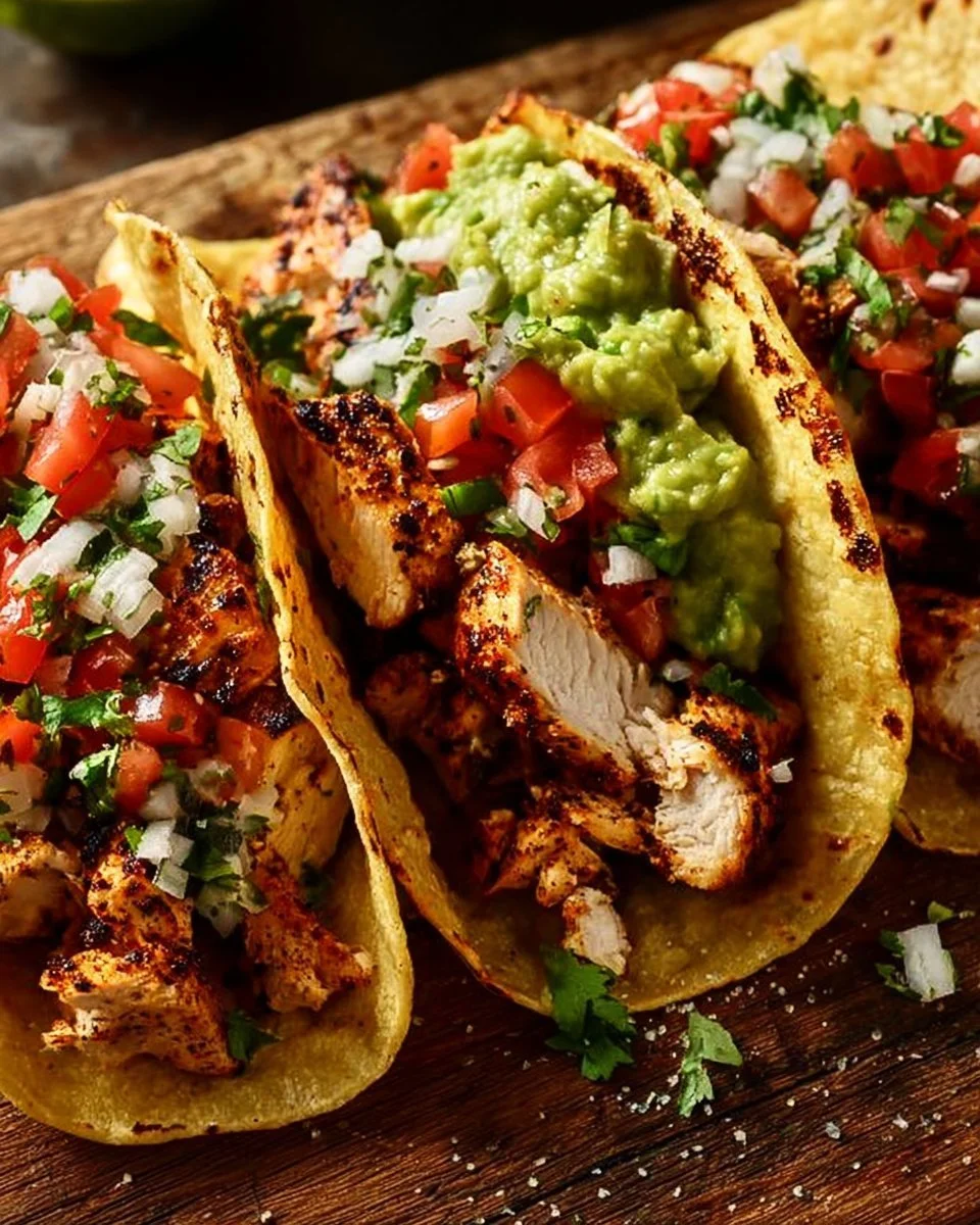 Delicious chicken street tacos topped with fresh ingredients.