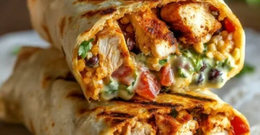 Chipotle Ranch Grilled Chicken Burrito with fresh ingredients