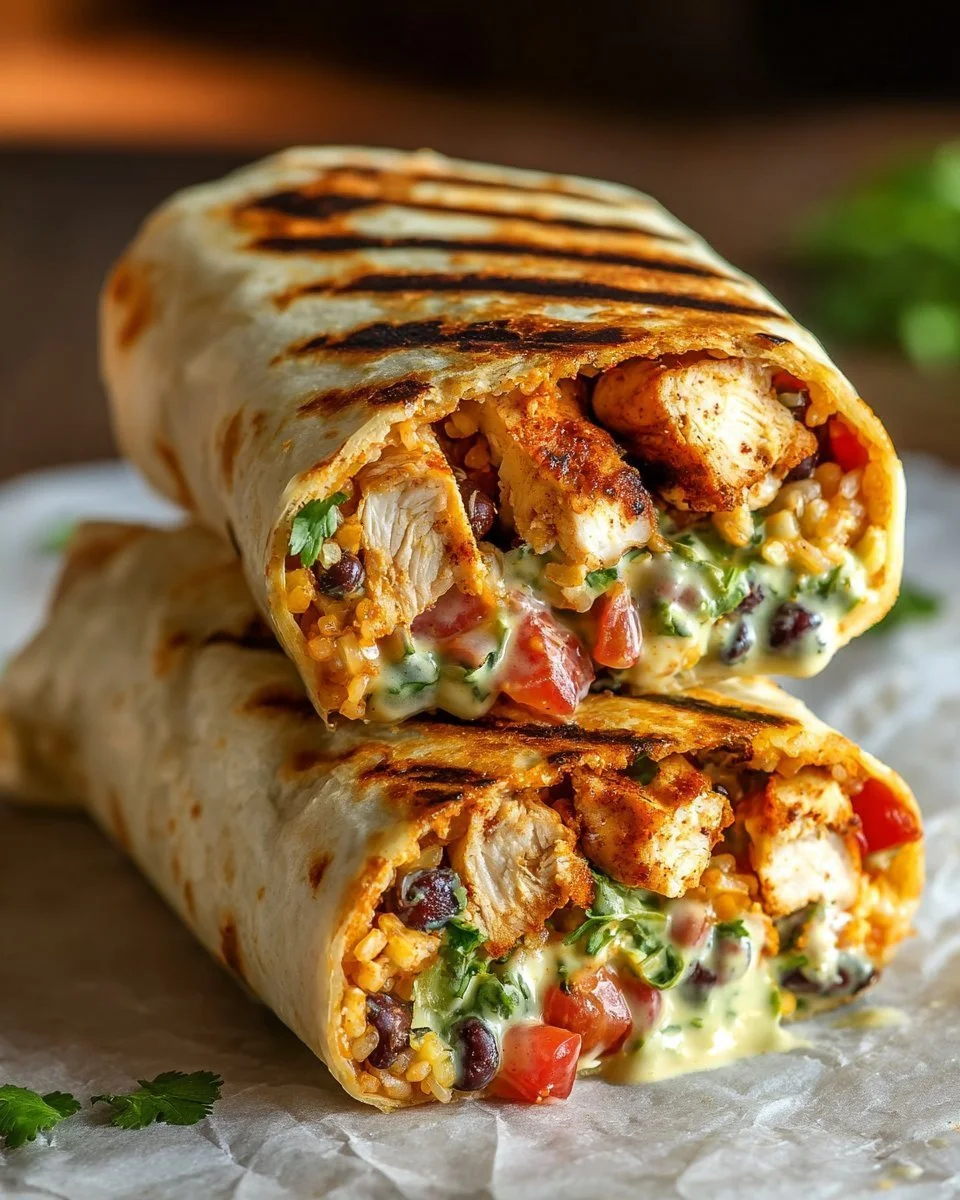 Chipotle Ranch Grilled Chicken Burrito with fresh ingredients
