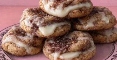 Delicious cinnamon roll cheesecake cookies on a plate