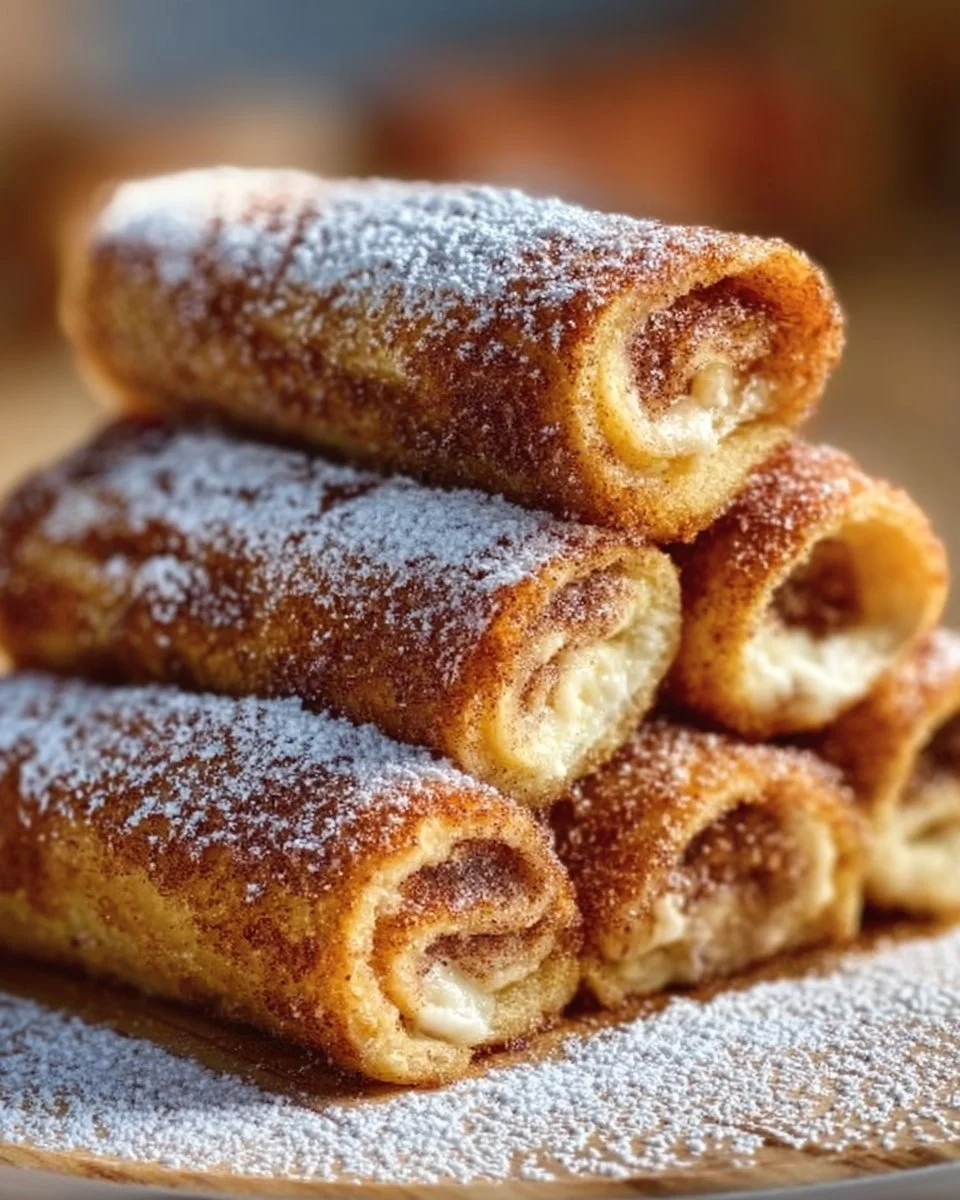 Cinnamon roll french toast roll-ups served with syrup and berries on a plate