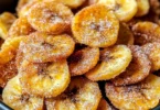 Cinnamon-Sugar Air Fryer Banana Chips served in a bowl