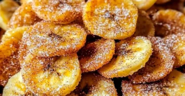 Cinnamon-Sugar Air Fryer Banana Chips served in a bowl