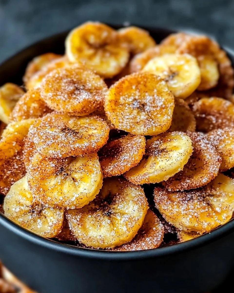 Cinnamon-Sugar Air Fryer Banana Chips served in a bowl