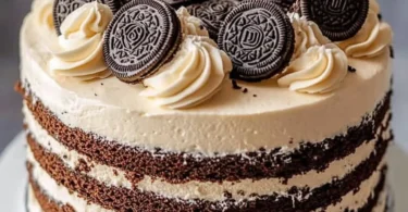 Delicious Cookies and Cream Cake decorated with chocolate and cream