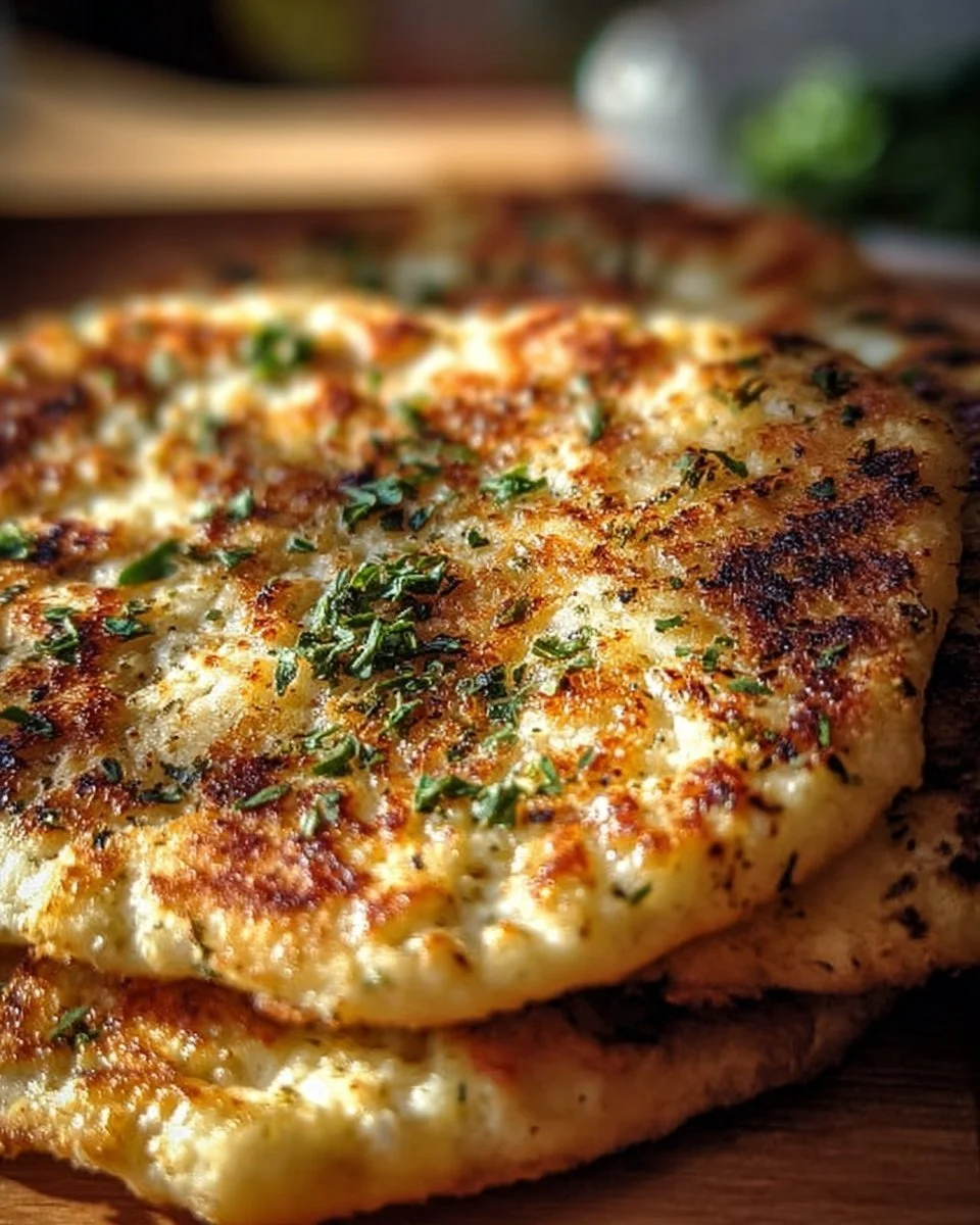 Delicious cottage cheese flatbread topped with fresh herbs and vegetables