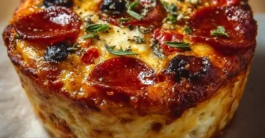 Cottage Cheese Pizza Bowl topped with fresh vegetables and herbs
