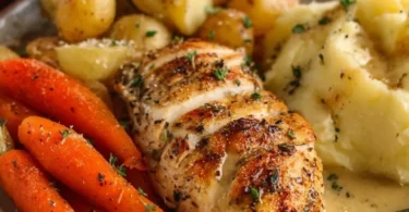 Creamy herb chicken served with tender potatoes on a plate
