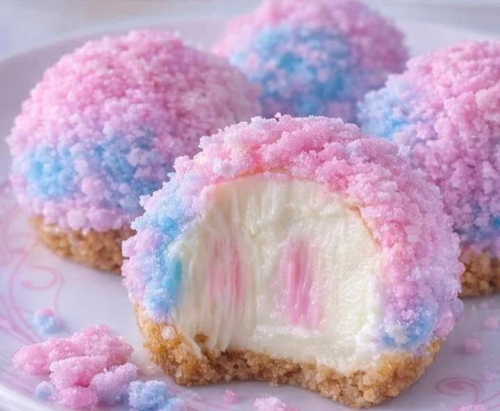 Crispy Cotton Candy Cheesecake Bombs
