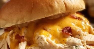Crock pot ranch chicken sandwiches with shredded chicken and ranch dressing