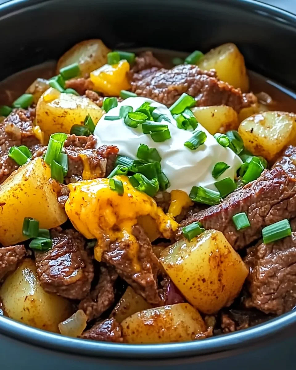 Crockpot Loaded Steak and Potato Bake