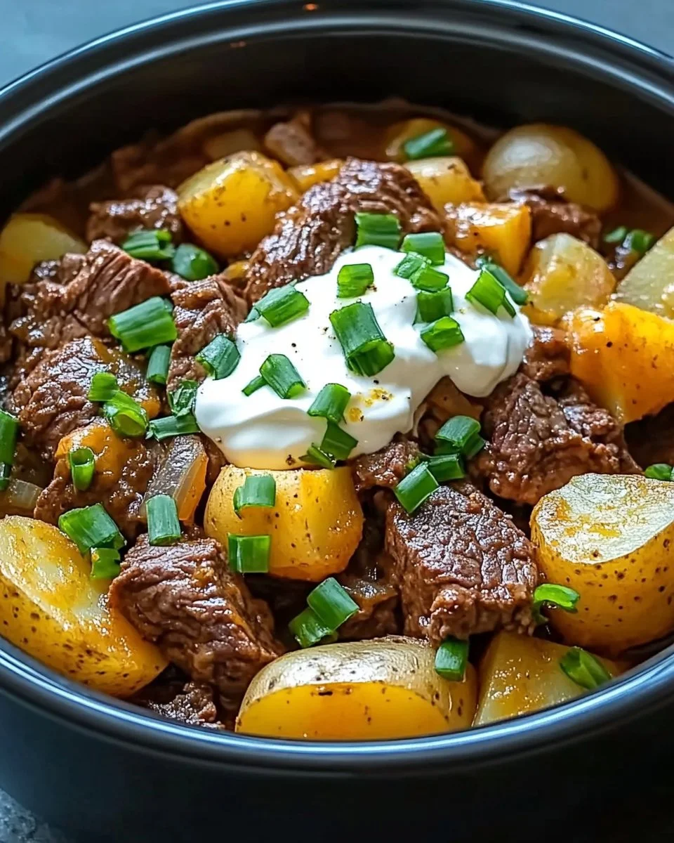 Crockpot Loaded Steak and Potato Bake