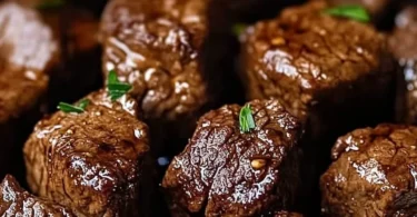 Crockpot steak bites cooked to perfection in a savory sauce