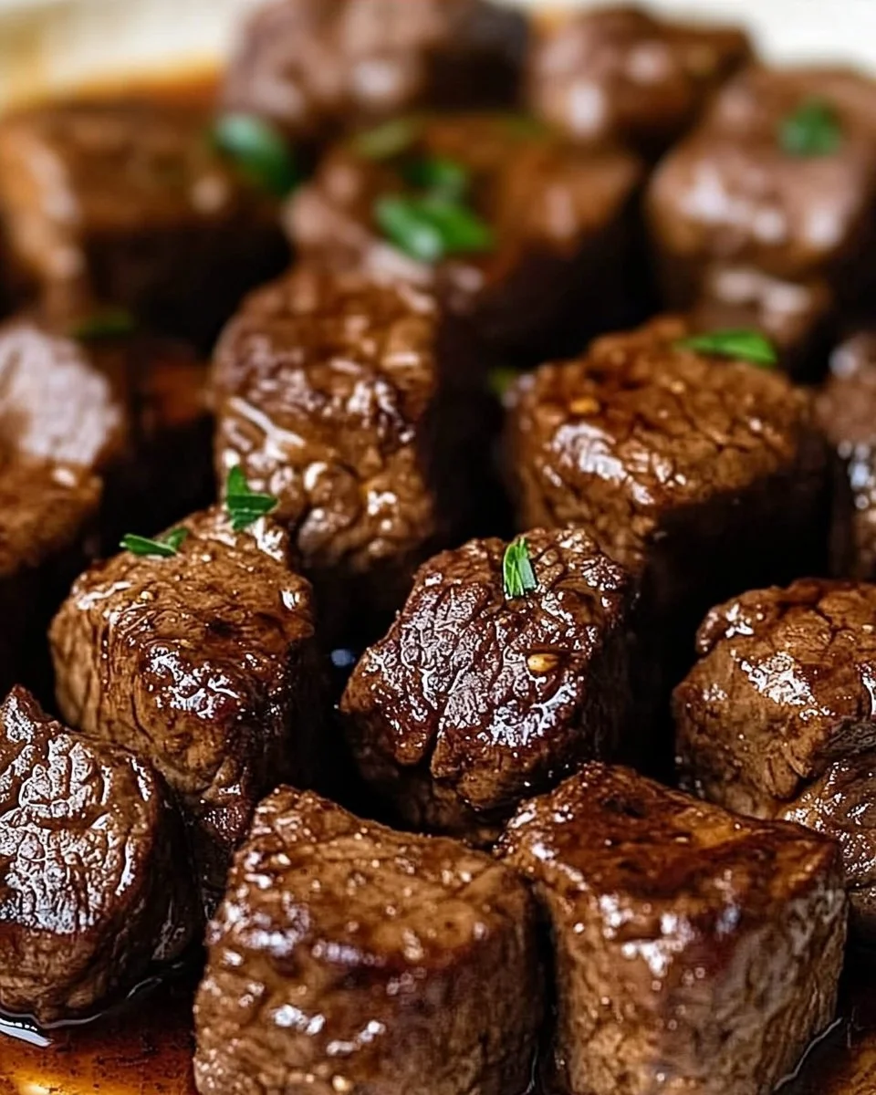 Crockpot steak bites cooked to perfection in a savory sauce