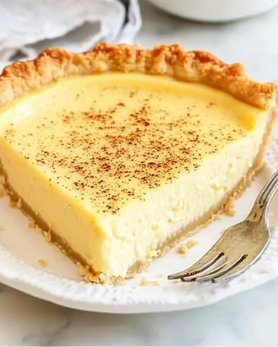 Homemade custard pie topped with whipped cream and fresh fruit.