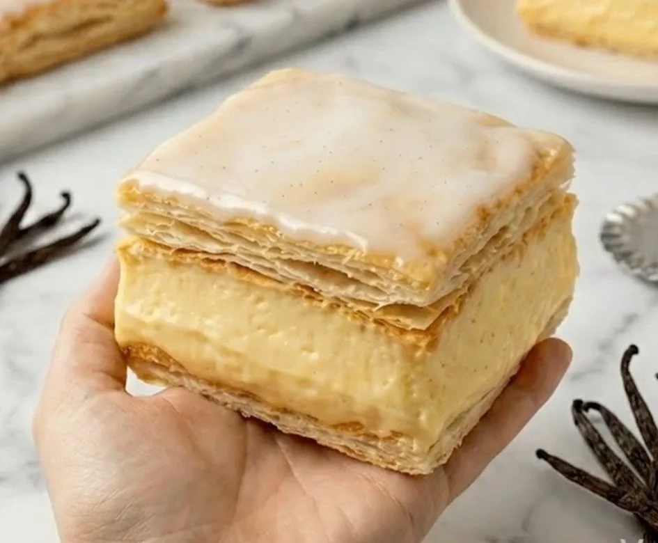 Delicious custard squares dessert with a creamy filling and flaky crust