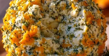 Delicious Dill Pickle Cheese Ball served with crackers