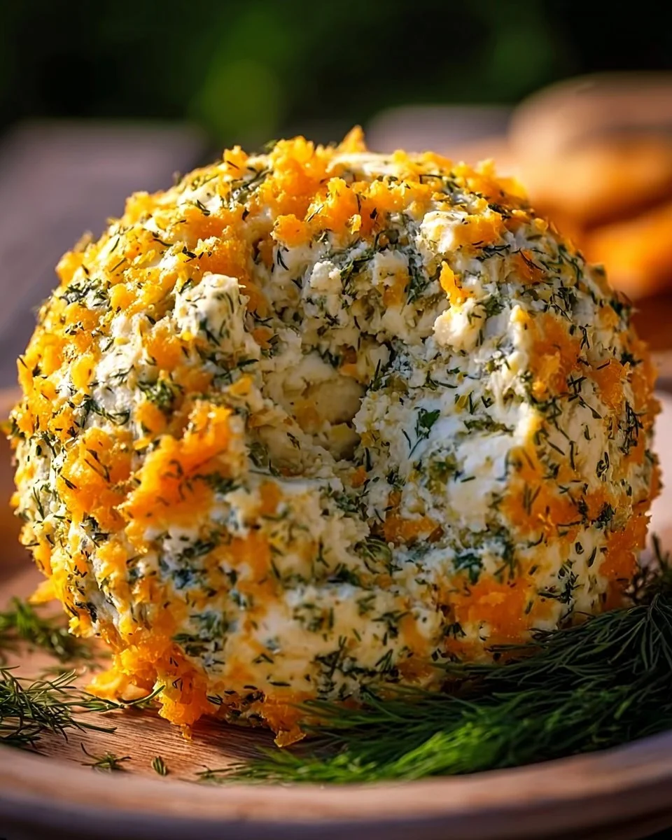 Delicious Dill Pickle Cheese Ball served with crackers