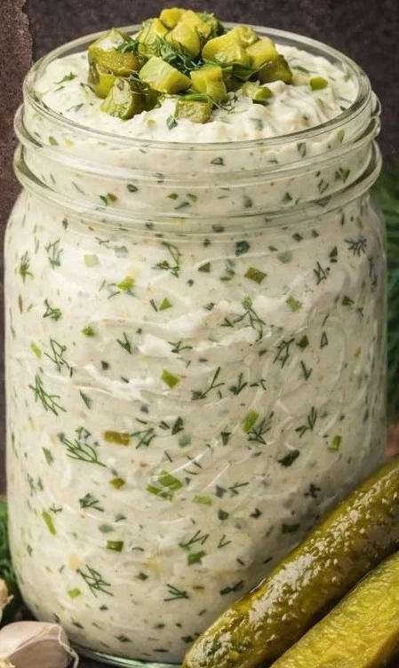 Delicious Dill Pickle Dip served with crackers and vegetables