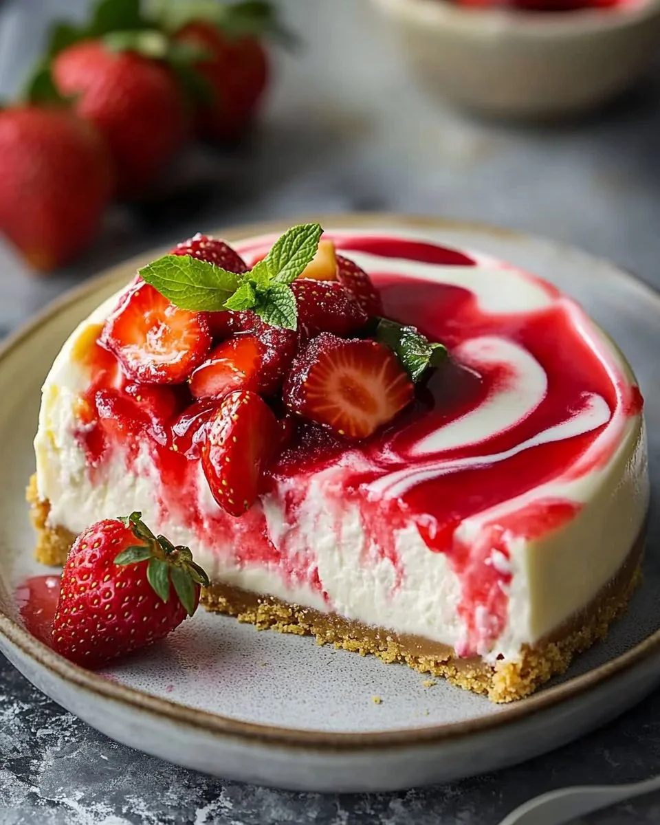 Dreamy Strawberry Swirl Cheesecake
