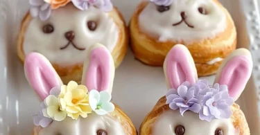 Easter Bunny cinnamon rolls decorated for a festive holiday treat.