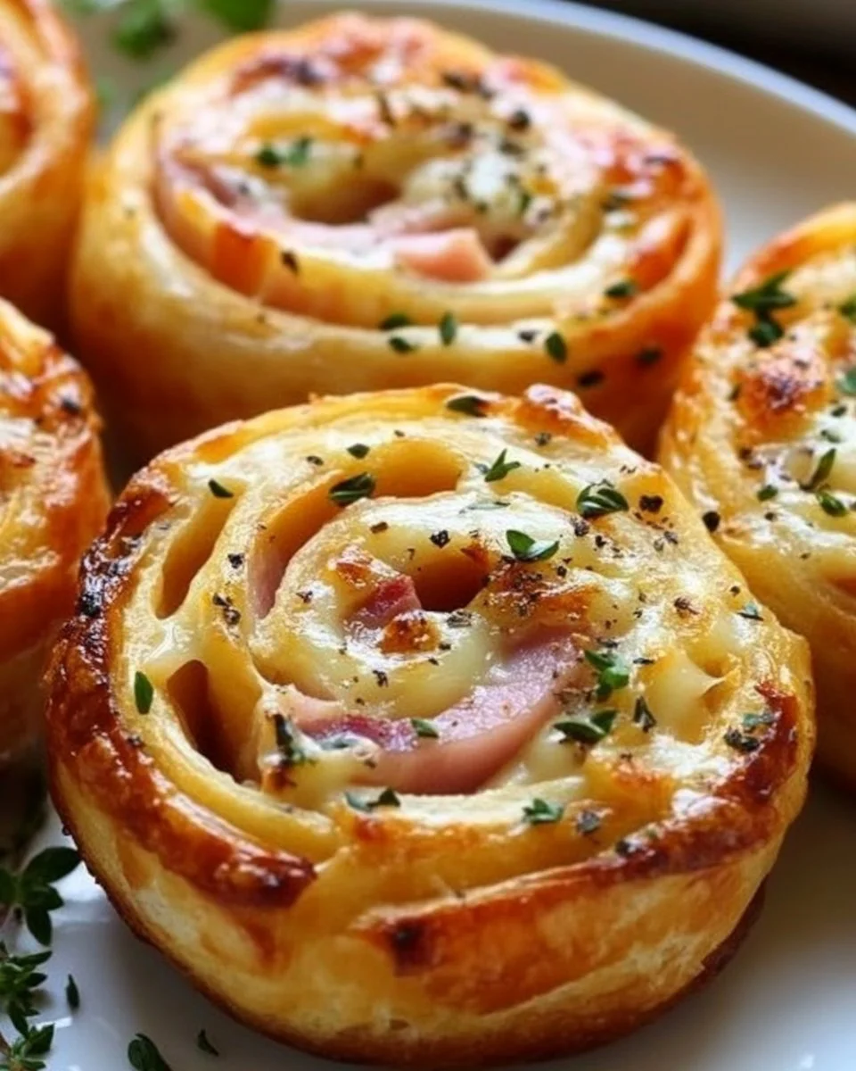 Easter Ham and Cheddar Pinwheels on a serving platter