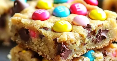 Delicious easy cake mix cookie bars with chocolate chips and sprinkles