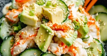Easy California Roll Cucumber Salad served in a bowl with vibrant ingredients