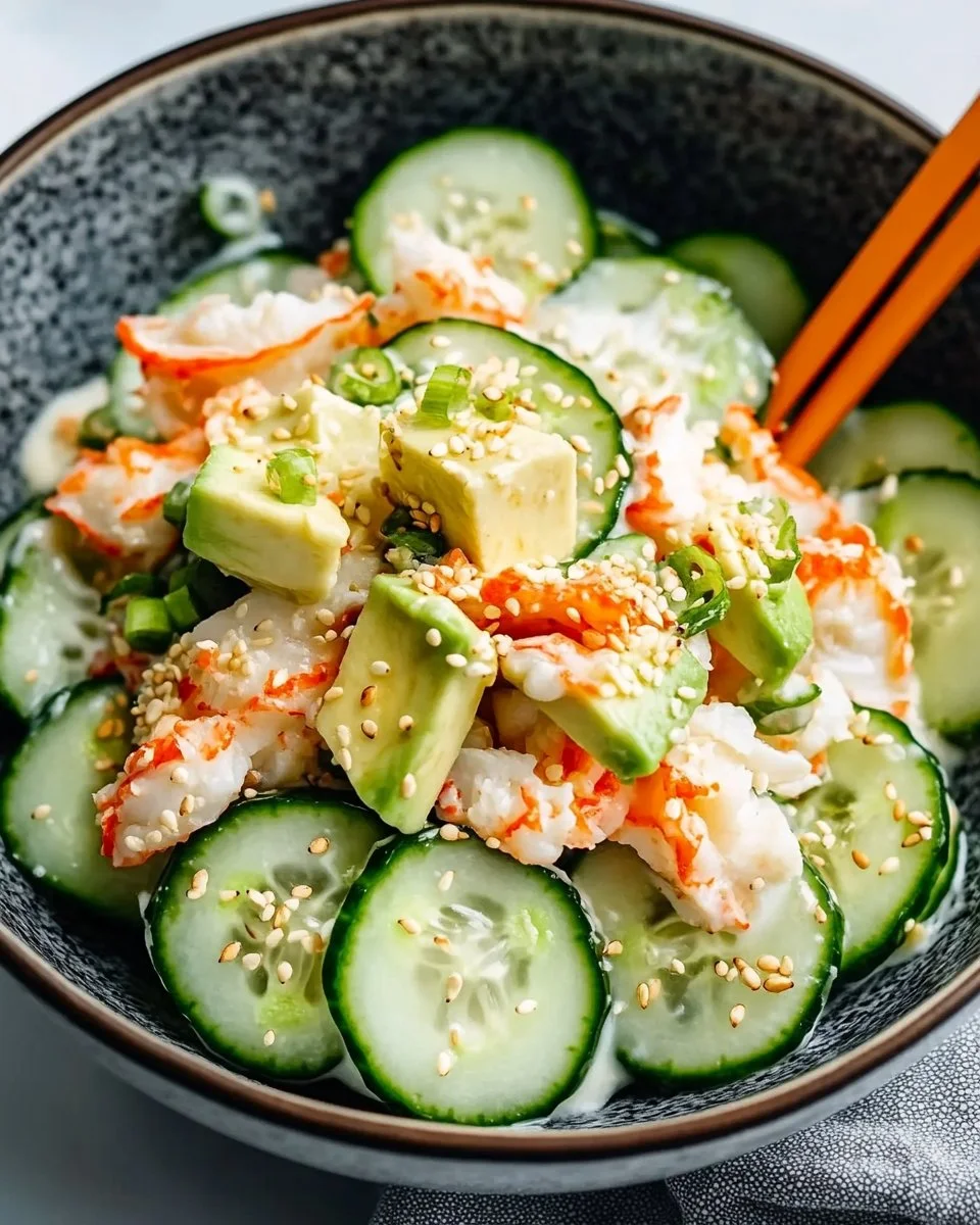 Easy California Roll Cucumber Salad served in a bowl with vibrant ingredients