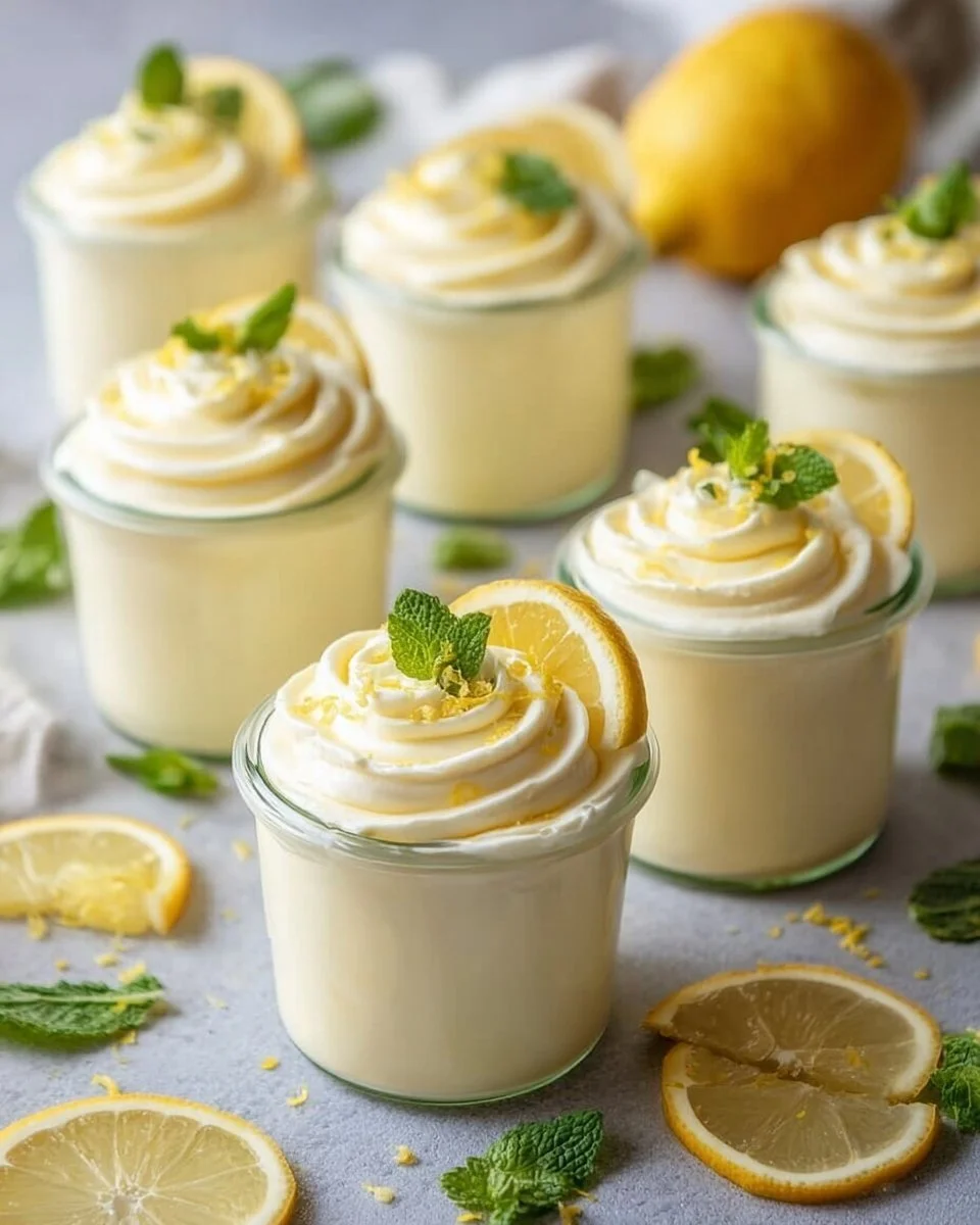 Delicious homemade easy lemon mousse served in a bowl with lemon slices