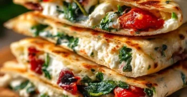 Delicious Easy Mediterranean Quesadilla filled with fresh ingredients