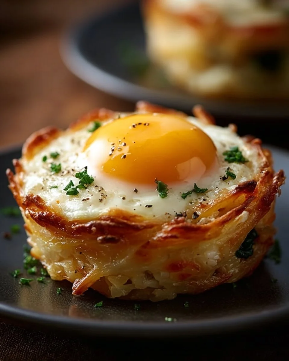 Delicious Eggs Napoleon topped with hollandaise sauce and garnished elegantly.