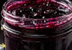 Homemade French-style blueberry vanilla jam in a jar