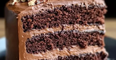 Delicious slice of German Chocolate Cake with coconut-pecan frosting