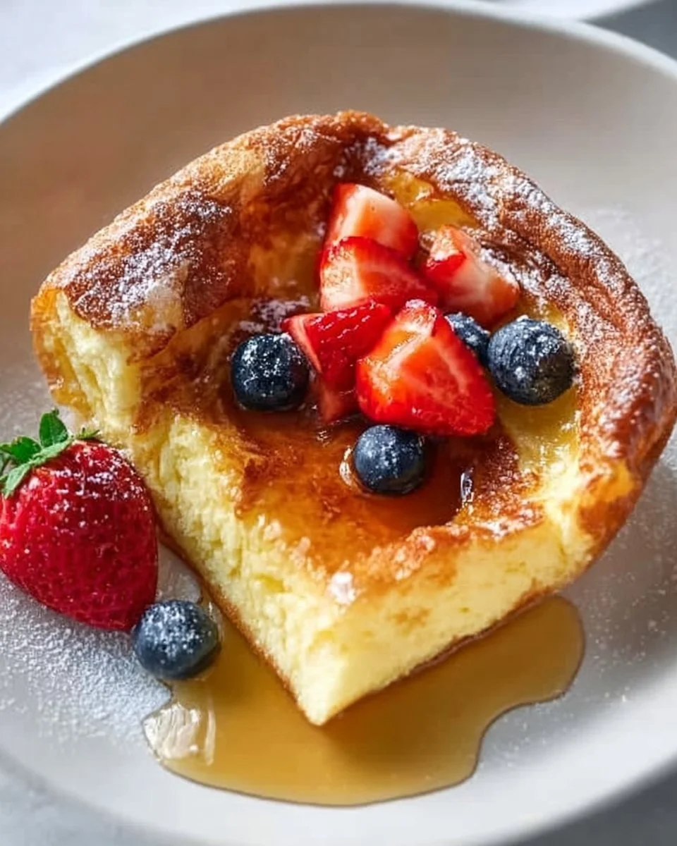 Delicious fluffy German pancakes served with syrup and berries