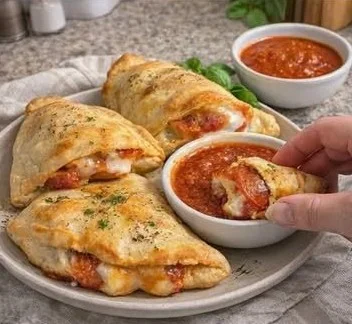 Golden cheesy calzones filled with gooey cheese and savory ingredients