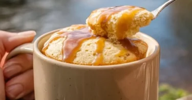 Golden syrup microwave mug cake in a mug, quick dessert recipe