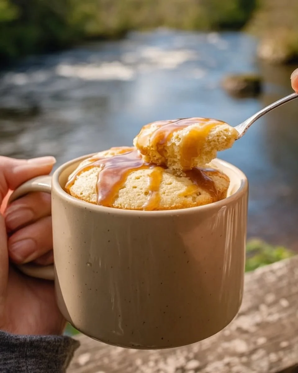 Golden syrup microwave mug cake in a mug, quick dessert recipe