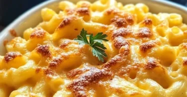 Delicious bowl of good old-fashioned mac and cheese topped with golden breadcrumbs
