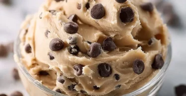 Bowl of Greek yogurt cookie dough ready to enjoy