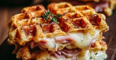 Delicious Ham and Cheese Chaffles served on a plate