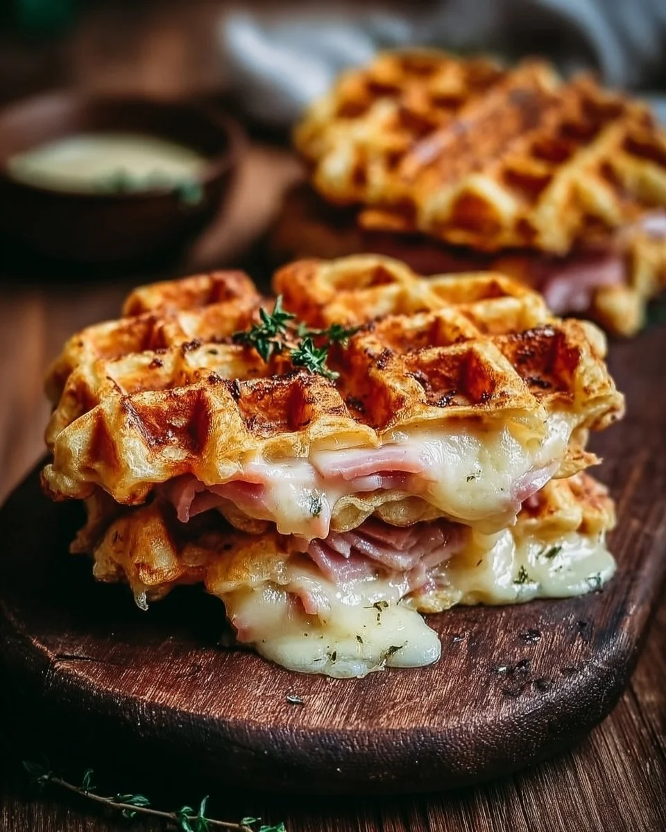 Delicious Ham and Cheese Chaffles served on a plate